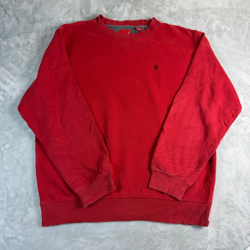 IZOD Mens Large Red Crewneck Sweatshirt Embroidered Logo Cotton Blend Pullover